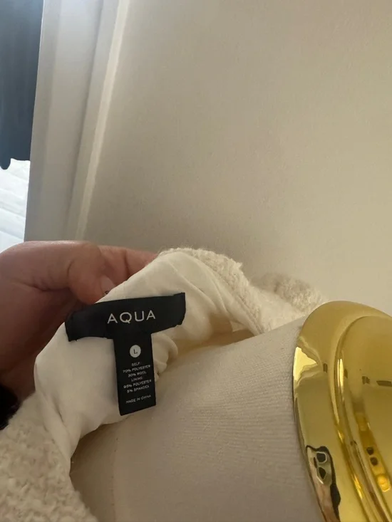 Aqua Ivory Bouclé Short-Sleeve Mini Dress with Decorative Buttons - Picture 8 of 8